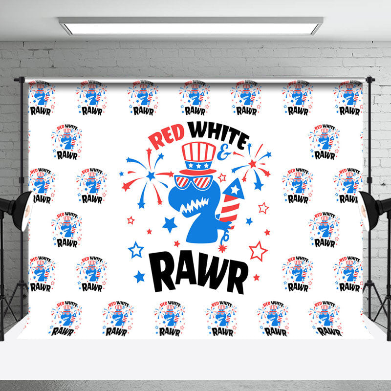 Aperturee - Dinosaur Red White Rawr Independence Day Backdrop