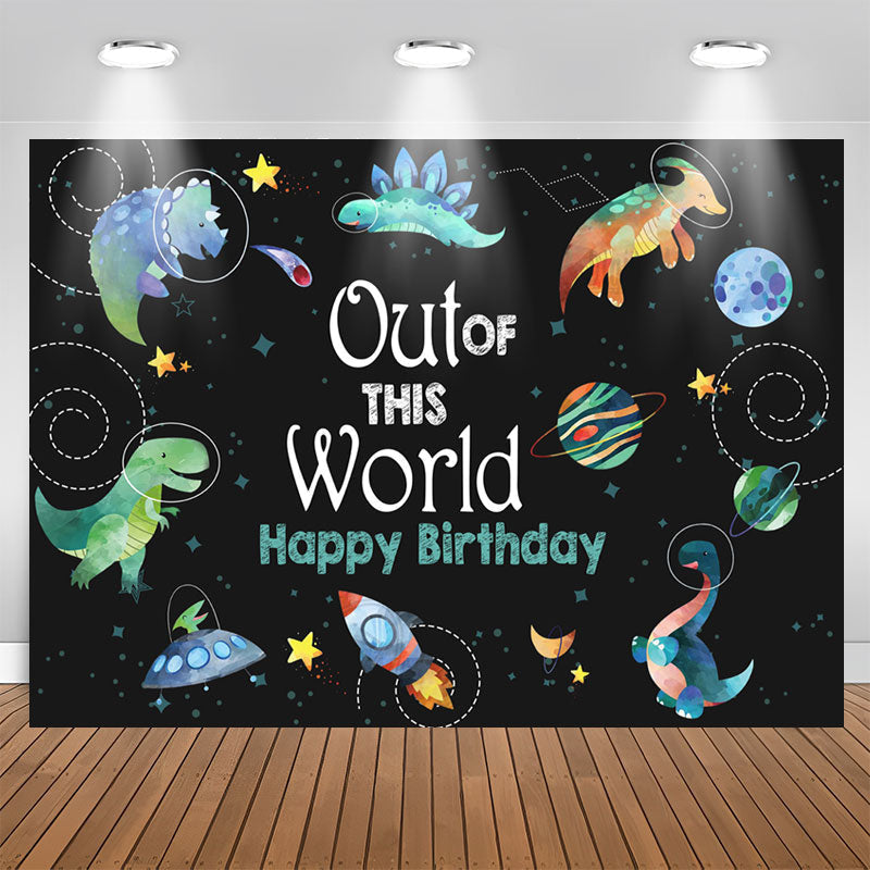 Aperturee - Dinosaur Space Out Of This World Birthday Backdrop