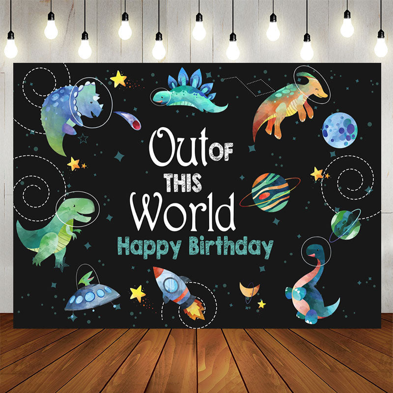 Aperturee - Dinosaur Space Out Of This World Birthday Backdrop