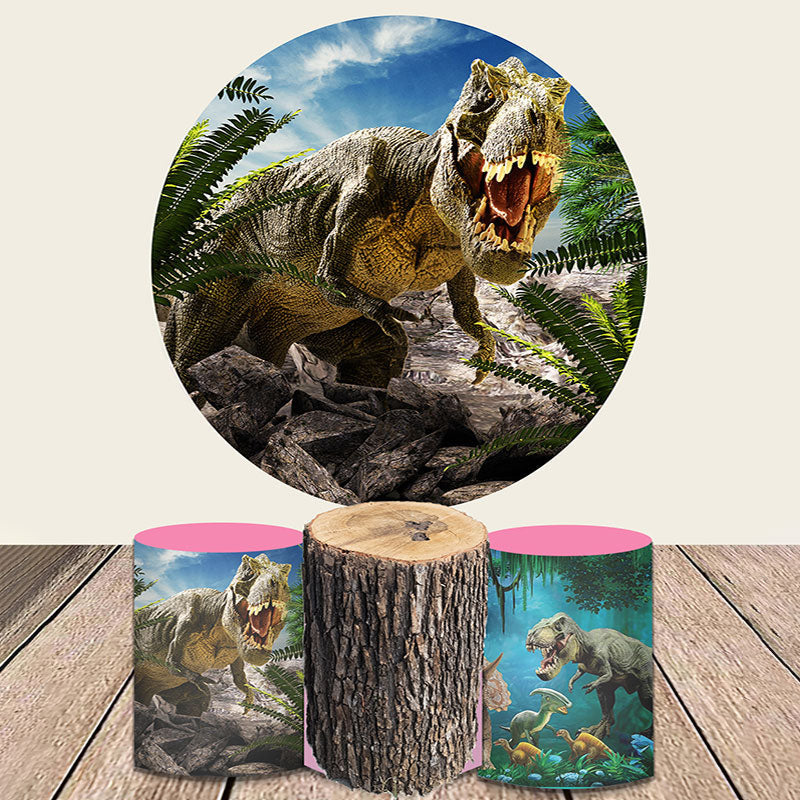 Aperturee Dinosaur World Theme Round Backdrop Kit For Boys Party