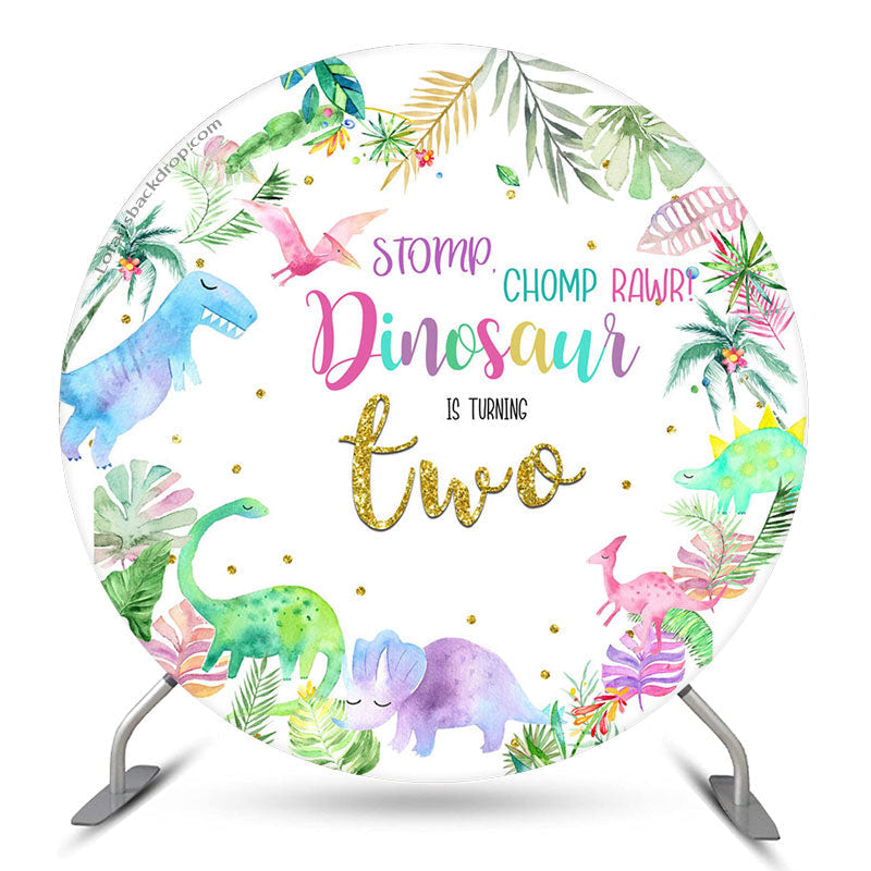 Aperturee Dinosaurs Plant Round Happy 2nd Birthday Backdrop