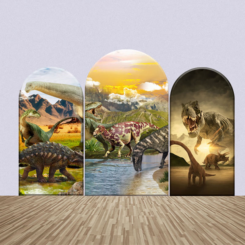 Aperturee - Dinosaurs Wild Mountains Lake Arch Backdrop Kit