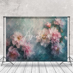 Aperturee - Dirty Blue Abstract Pink Flower Fine Art Backdrop