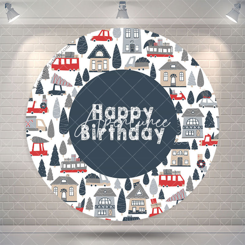 Aperturee Disc House Patterns Round Happy Birthday Backdrop