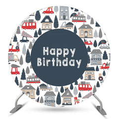 Aperturee Disc House Patterns Round Happy Birthday Backdrop