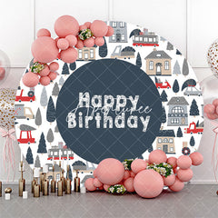 Aperturee Disc House Patterns Round Happy Birthday Backdrop