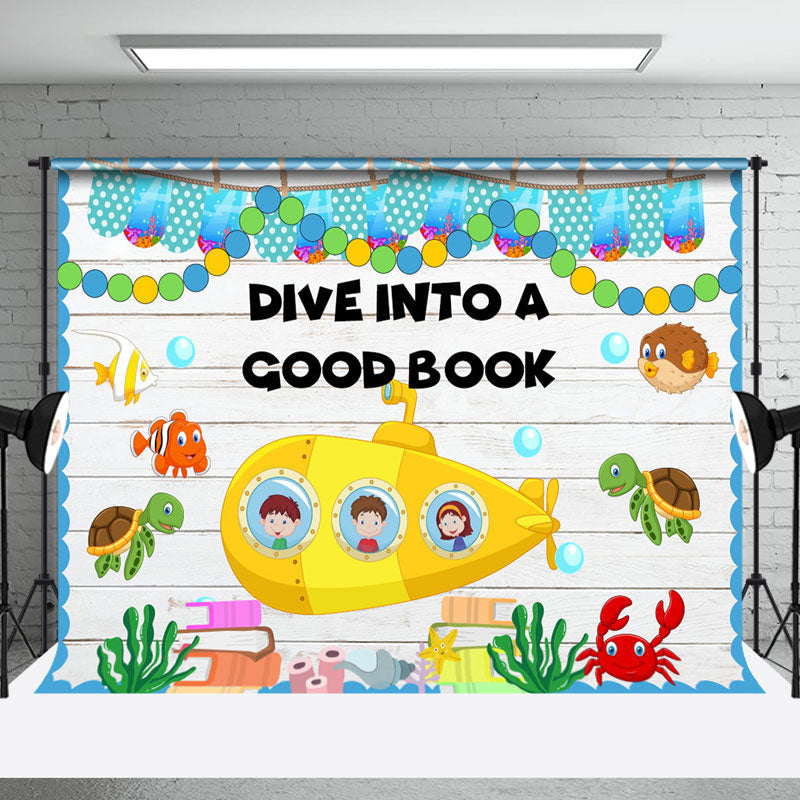 Aperturee - Dive Into A Good Book Wooden Back To School Backdrop