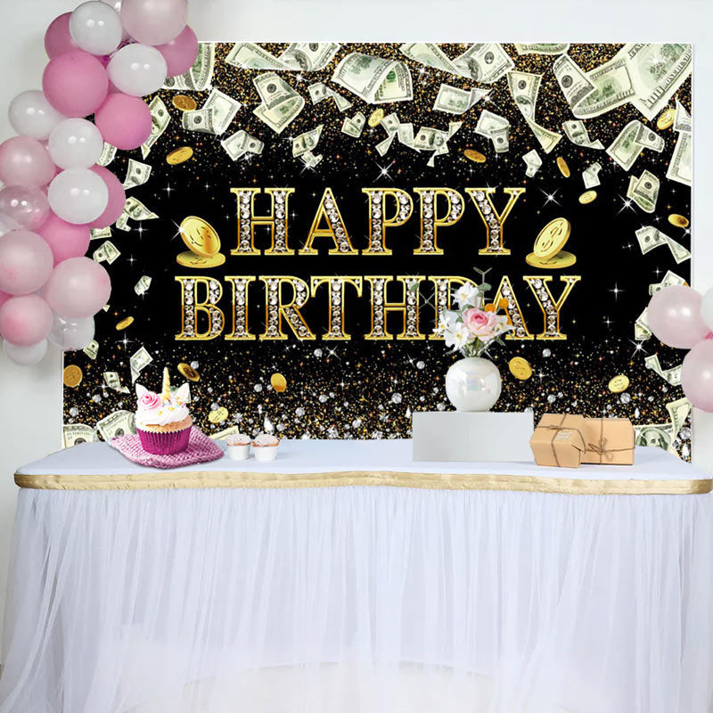 Aperturee - Dollar Bill Money Gold Glitter Birthday Backdrop