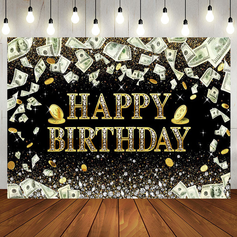 Aperturee - Dollar Bill Money Gold Glitter Birthday Backdrop