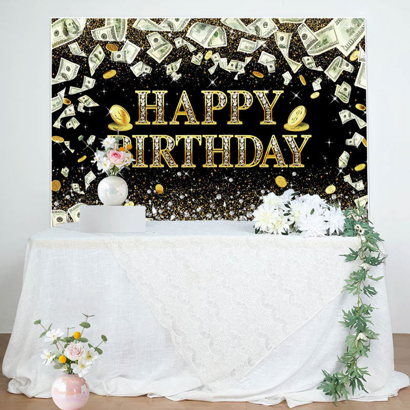 Aperturee - Dollar Bill Money Gold Glitter Birthday Backdrop