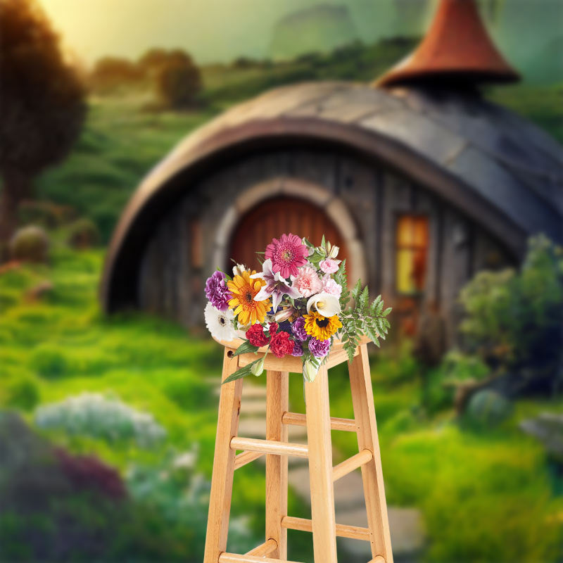 Aperturee - Dome Wooden House Grassland Photo Spring Backdrop