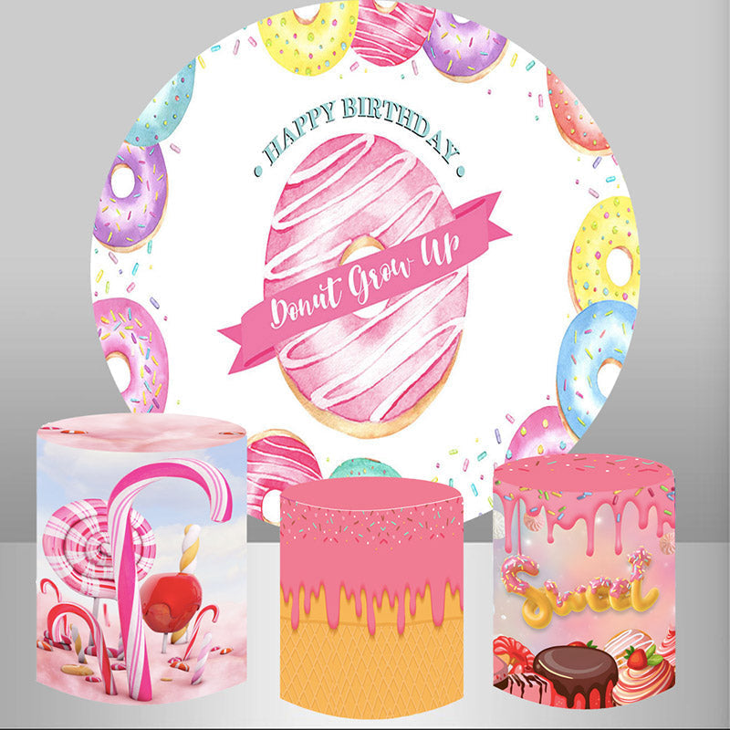 Aperturee Dont Grow Up Doughnut Birthday Round Backdrop Kit