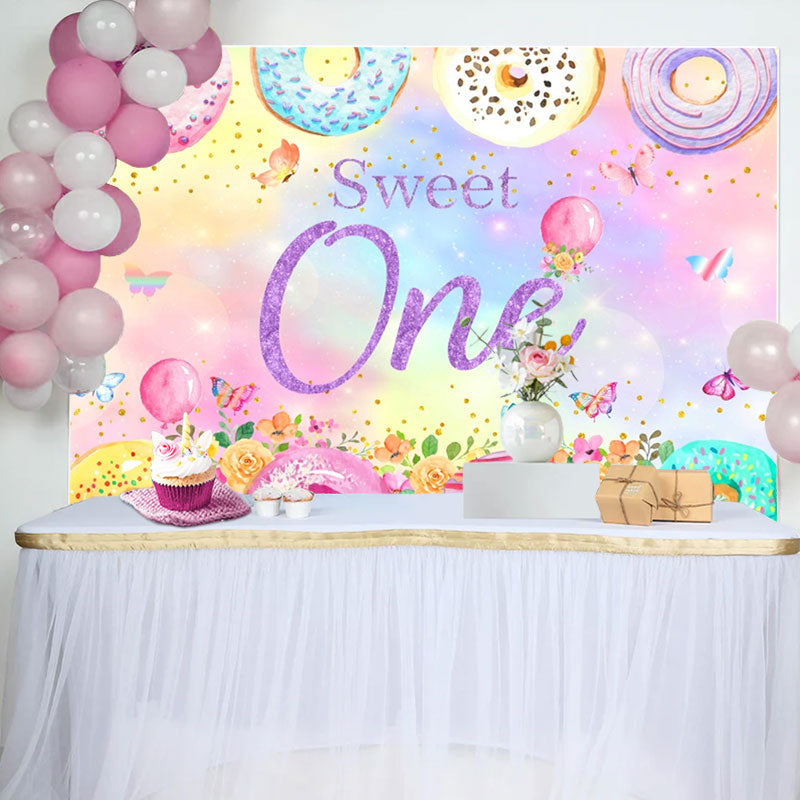 Aperturee - Donut Candy Floral Butterfly 1st Birthday Backdrop