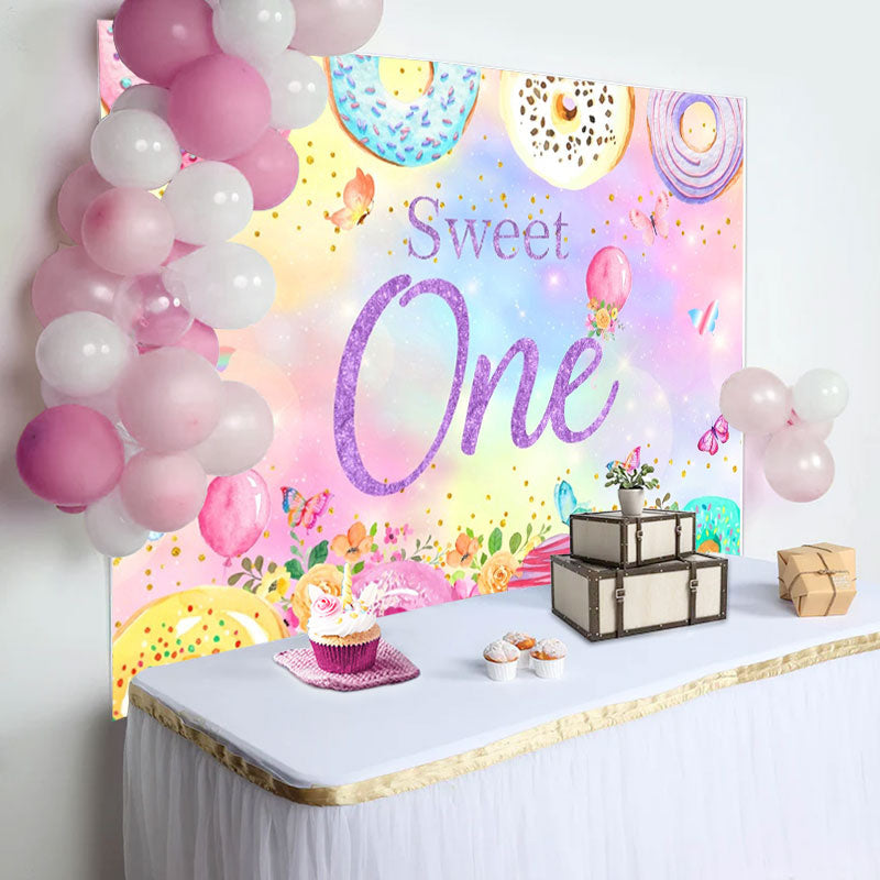 Aperturee - Donut Candy Floral Butterfly 1st Birthday Backdrop