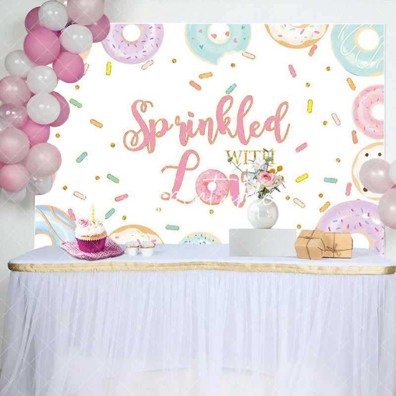 Aperturee - Donuts Dots Sprinkled with Love Birthday Backdrop