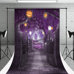 Aperturee - Door Pumpkin Lantern Halloween Photo Sweep Backdrop