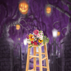 Aperturee - Door Pumpkin Lantern Halloween Photo Sweep Backdrop