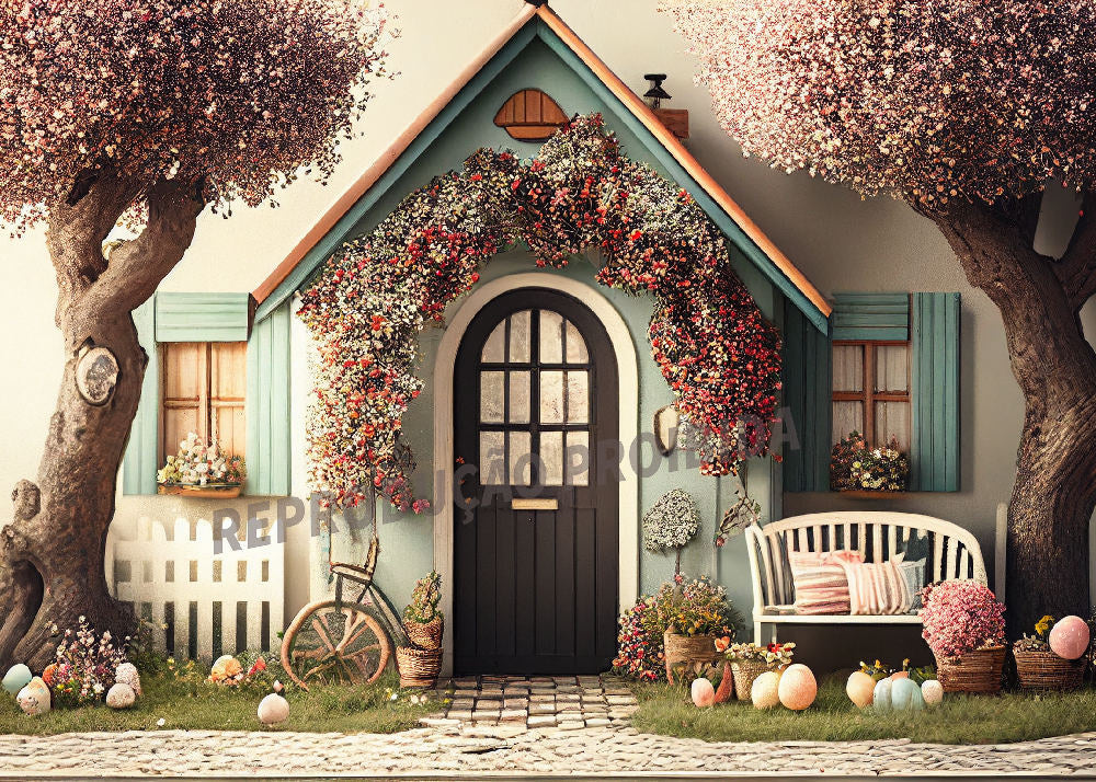 Aperturee - Door With Flowers Tree Photo Backdrop For Children