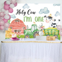 Aperturee - Drawn Farm Barn Hay Holy Cow 1st Birthday Backdrop