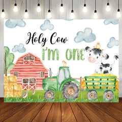 Aperturee - Drawn Farm Barn Hay Holy Cow 1st Birthday Backdrop