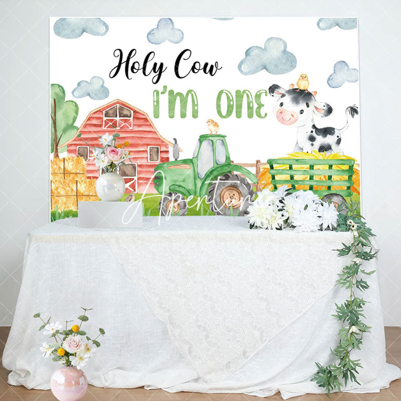 Aperturee - Drawn Farm Barn Hay Holy Cow 1st Birthday Backdrop