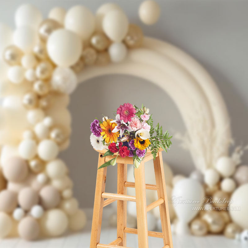 Aperturee - Dream Beige Balloon Birthday Cake Smash Backdrop