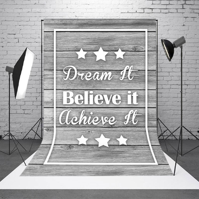 Aperturee - Dream It Believe It Achieve It Stars Wooden Backdrop