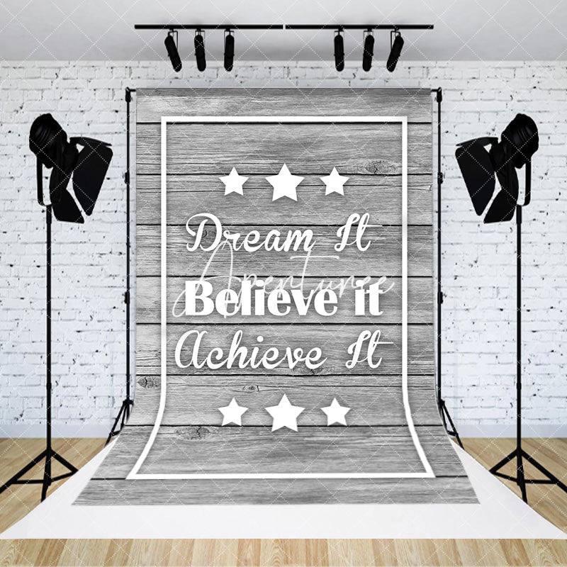 Aperturee - Dream It Believe It Achieve It Stars Wooden Backdrop