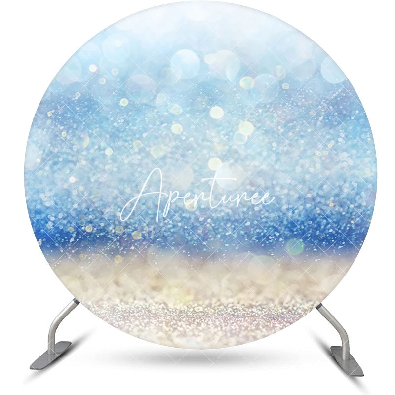 Aperturee - Dreamlike Blue Glitter Bokeh Round Birthday Backdrop