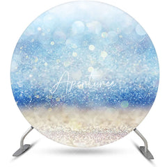 Aperturee - Dreamlike Blue Glitter Bokeh Round Birthday Backdrop