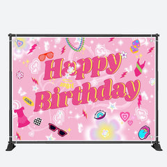 Aperturee - Dreamlike Heart Pink Birthday Backdrop For Girl