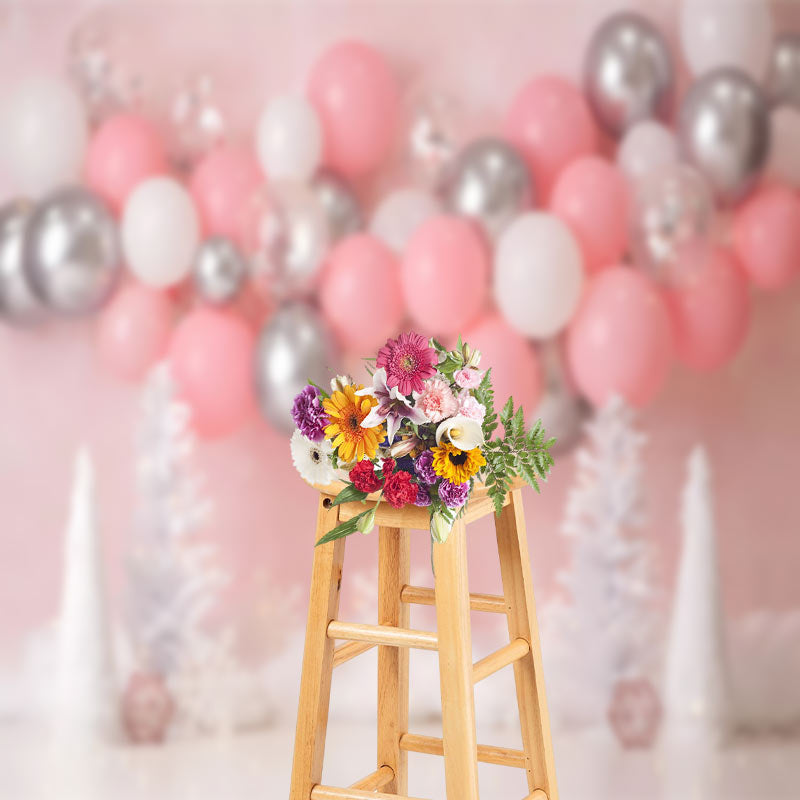 Aperturee - Dreamy Balloons Girls Birthday Cake Smash Backdrop