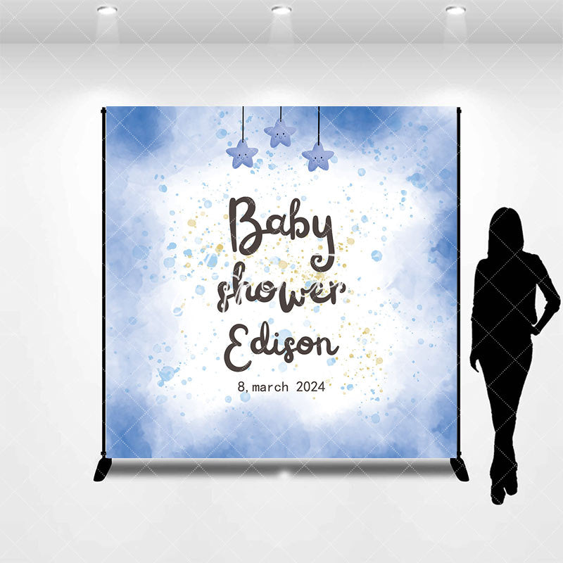 Aperturee - Dreamy Blue Baby Shower Stars Custom Party Backdrop