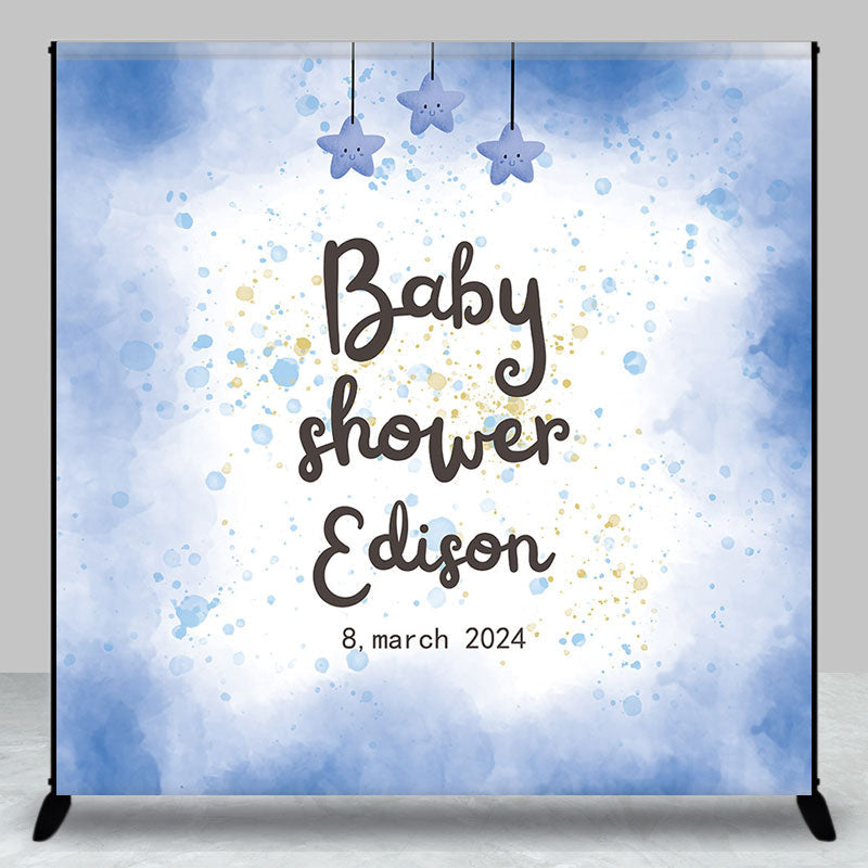 Aperturee - Dreamy Blue Baby Shower Stars Custom Party Backdrop