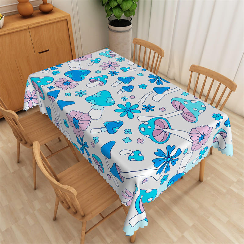 Aperturee - Dreamy Blue Color Mushroom Rectangle Tablecloth