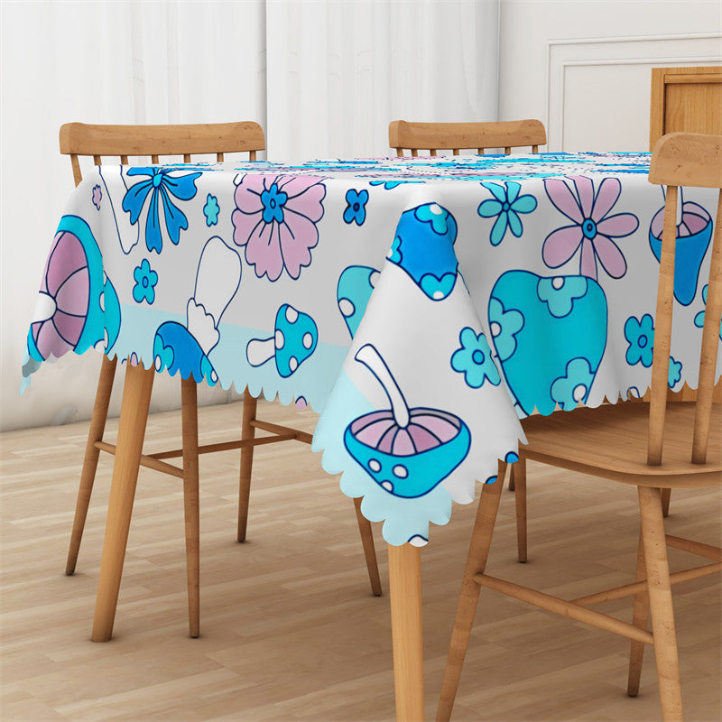 Aperturee - Dreamy Blue Color Mushroom Rectangle Tablecloth