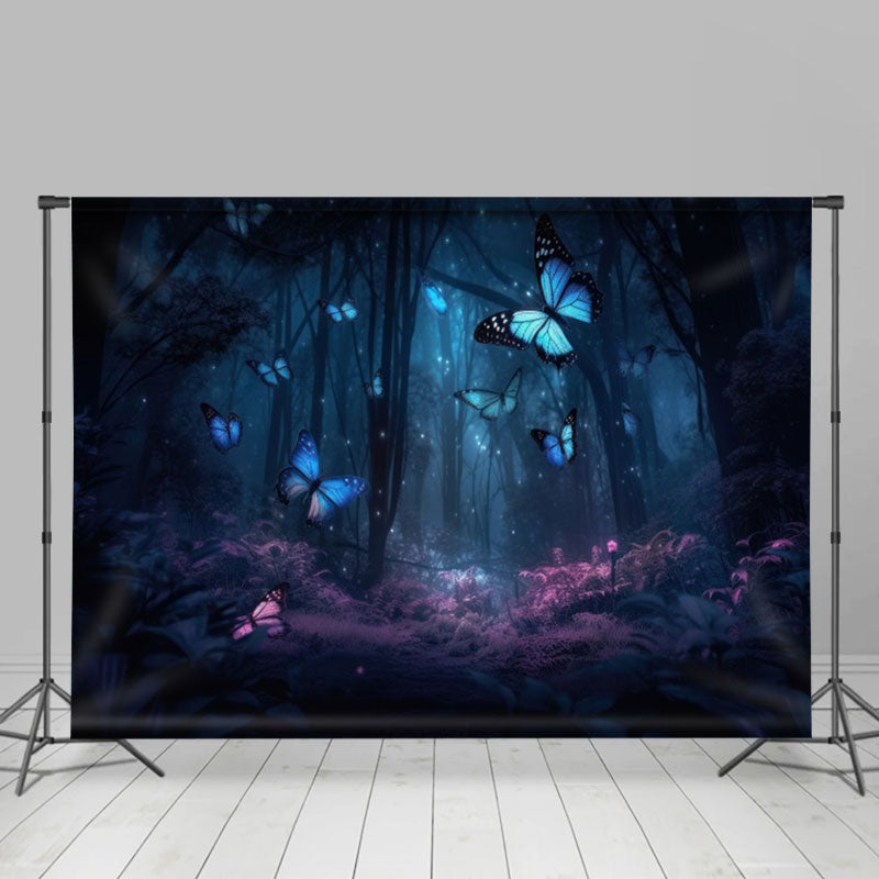 Aperturee - Dreamy Forest Purple Leaf Butterfly Spring Backdrop