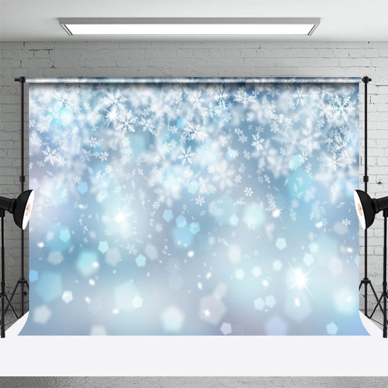 Aperturee - Dreamy Light Blue Snowflake Bokeh Winter Backdrop