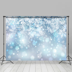 Aperturee - Dreamy Light Blue Snowflake Bokeh Winter Backdrop