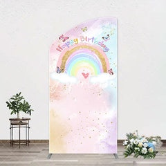 Aperturee - Dreamy Rainbow Clouds Butterfly Birthday Arch Backdrop