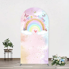 Aperturee - Dreamy Rainbow Clouds Butterfly Birthday Arch Backdrop