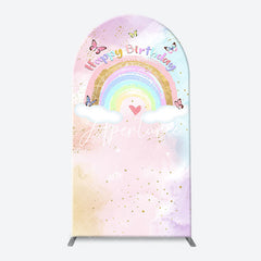 Aperturee - Dreamy Rainbow Clouds Butterfly Birthday Arch Backdrop