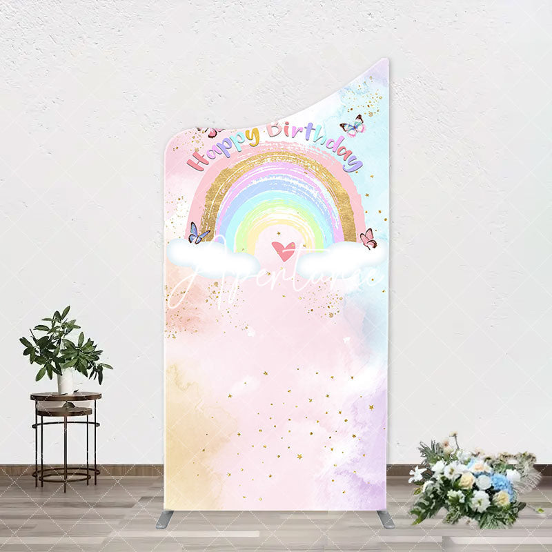 Aperturee - Dreamy Rainbow Clouds Butterfly Birthday Arch Backdrop