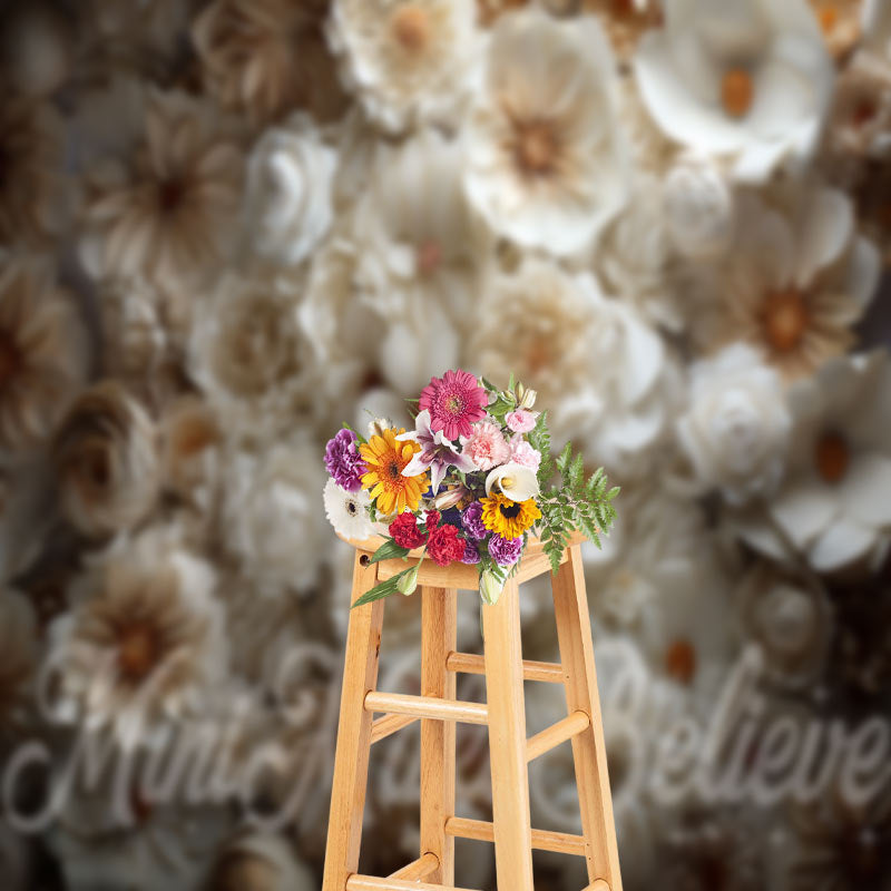 Aperturee - Dreamy White Flowers Floral Backdrop For Photography