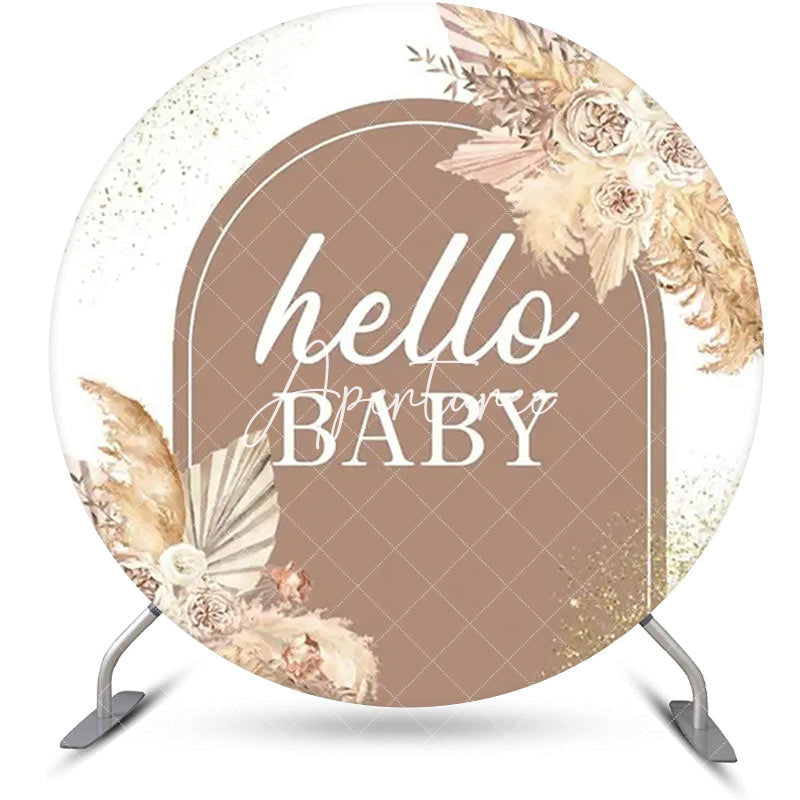 Aperturee - Dried Floral Feather Boho Round Baby Shower Backdrop