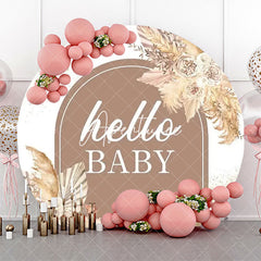 Aperturee - Dried Floral Feather Boho Round Baby Shower Backdrop