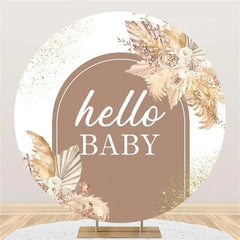 Aperturee - Dried Floral Feather Boho Round Baby Shower Backdrop