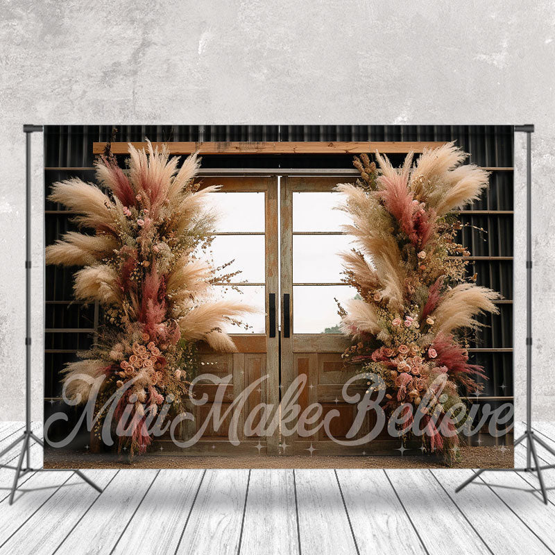 Aperturee - Dried Flower Wooden Door Boho Backdrop For Photo