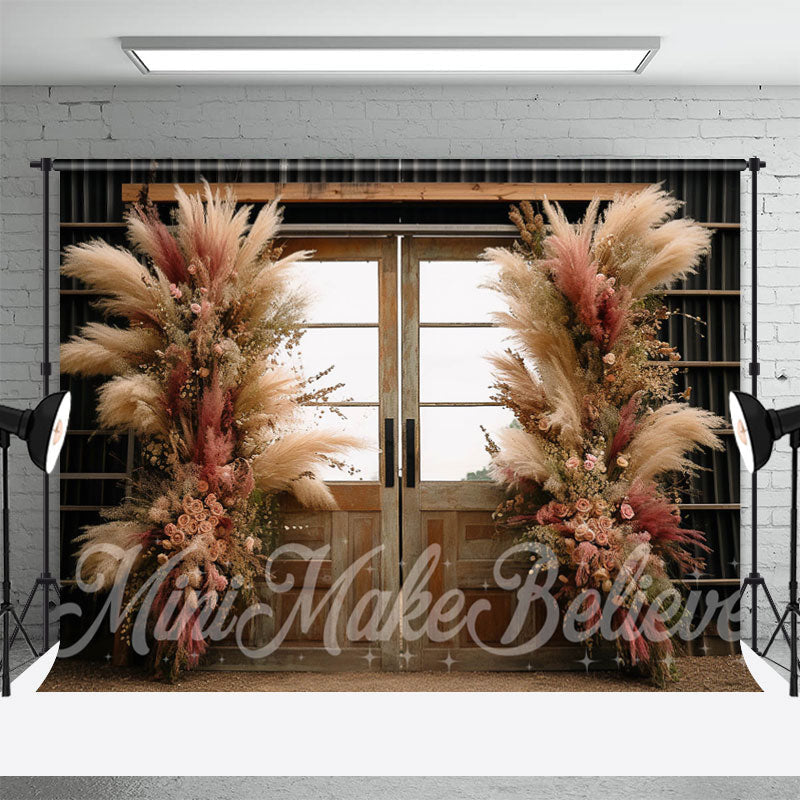 Aperturee - Dried Flower Wooden Door Boho Backdrop For Photo