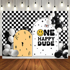 Aperturee - Dude Balloon White Black Plaid 1st Birthday Backdrop